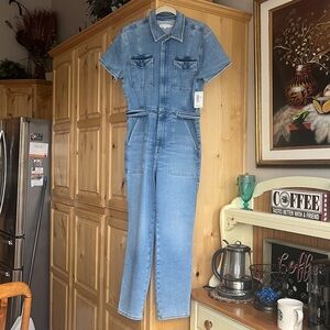 NWT Good American Light Blue Denim Jumpsuit Size Large